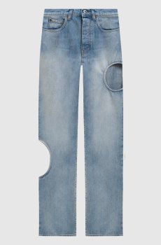 Голубые джинсы с фигурными вырезами