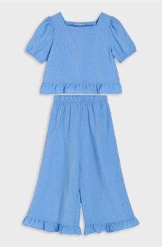 Комплект із блузкою та штанами з воланами - light blue