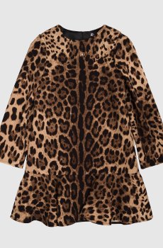 Детское коричневое платье из шерсти в анималистичный принт