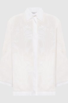 Белая блуза с шелком с вышивкой