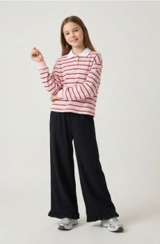 Штани з муслінової бавовни з еластичним поясом і воланами - чорний