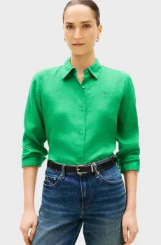 Женская зеленая льняная рубашка RELAXED Зеленый XS Tommy Hilfiger WW0WW44679