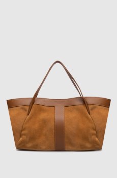 Коричневая замшевая сумка-тоут с тиснением логотипа