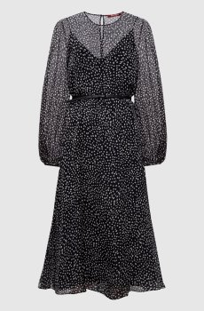 Черное платье MSTCAMPO из шелка в горох