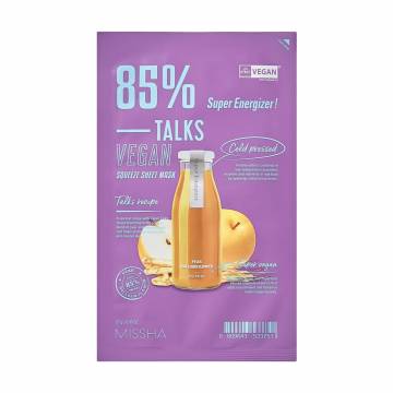Уценка! Тканевая маска для лица Missha Talks Vegan Squeeze Sheet Mask Super Energizer, 27 г Уценка! Тканевая маска для лица Missha Talks Vegan Squeeze Sheet Mask Super Energizer, 27 г