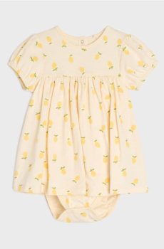 Бавовняне боді-сукня з мотивом лимонів - нюдовий