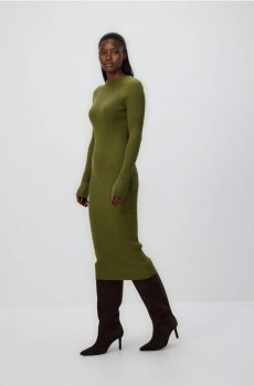 Reserved - Плаття в рубчик з віскозою - світло-оливковий - 466HI-81X