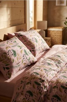 Комплект постільної білизни з принтом "листя" - пильно-рожевий