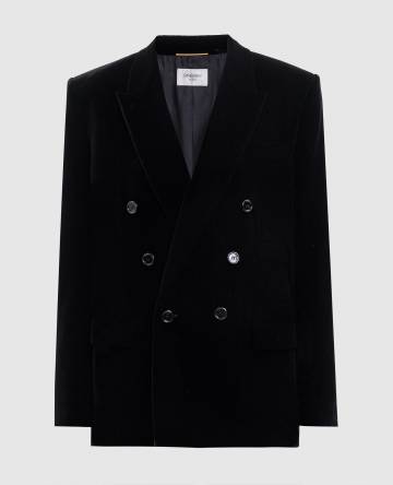 Черный двубортный бархатный жакет