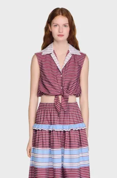 Женская бордовая рубашка в полоску Бордовый XS Sandro SFPCM01684_Burgundy - White
