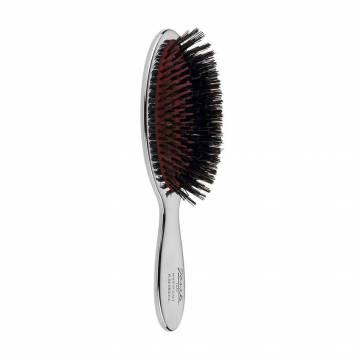 Щетка для волос Janeke Mini Hair Brush Серебряная, с хромированным покрытием и щетиной кабана, размер M Щетка для волос Janeke Mini Hair Brush Серебряная, с хромированным покрытием и щетиной кабана, размер M