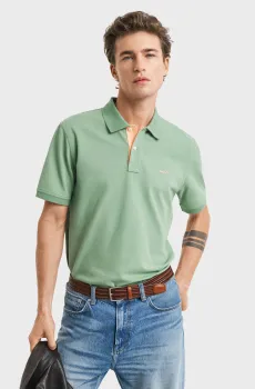 Мужское зеленое поло REG CONTRAST PIQUE Зеленый M Gant 2062026