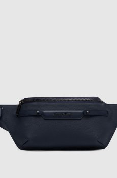 Синяя кожаная поясная сумка с логотипом с рутениевым покрытием