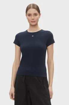 Женская темно-синяя футболка TJW SLIM ESSENTIAL RIB SS EXT Синий XXS Tommy Jeans DW0DW17383