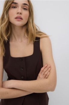 Reserved - Жилет з квадратним вирізом - темно коричневий - 472HV-89X