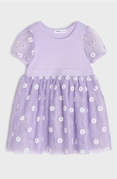 Рибана сукня з тюлевою спідницею і вишитими квітами - Фіолетовий