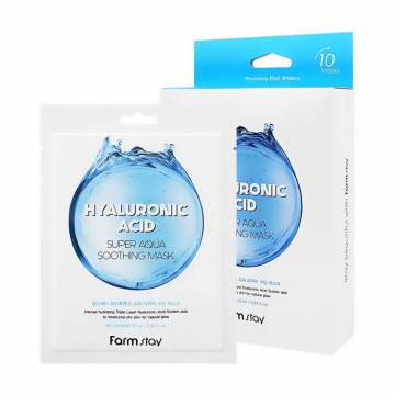 Тканевая маска для лица FarmStay Hyaluronic Acid Super Aqua Soothing Mask с гиалуроновой кислотой, 10*25 мл Тканевая маска для лица FarmStay Hyaluronic Acid Super Aqua Soothing Mask с гиалуроновой кислотой, 10*25 мл