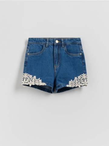 Reserved - Джинсові шорти з мереживною аплікацією - синій - 704FG-55J
