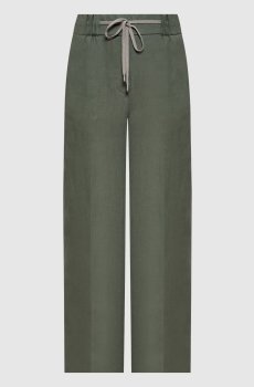 Зеленые брюки из льна