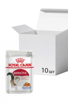 Упаковка влажного корма для взрослых кошек Royal Canin Instinctive кусочки в желе, 85 г * 10 шт