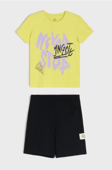 Бавовняна двочастинна піжама з принтом - жовто-зелений