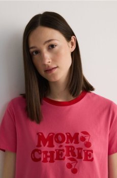 Reserved - Бавовняна футболка з принтом - фуксія - 859EH-43X