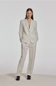 Reserved - Смугасті лляні штани - кремовий - 937FB-01X