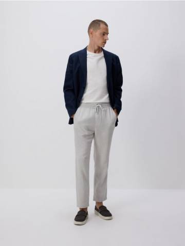 Reserved - Штани carrot fit із додаванням льону - світло-сірий - 5479L-09M Reserved - Штани carrot fit із додаванням льону - світло-сірий - 5479L-09M