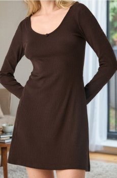 Сукня з трикотажу в рубчик - коричневий