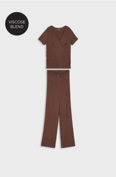 Двокомпонентна піжама для вагітних з віскози - темно коричневий
