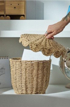 Декоративна плетена корзина для зберігання з кришкою - бежевий