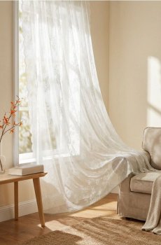 Штора з квітковим мотивом - білий