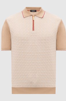 Бежевое поло с шелком в узор
