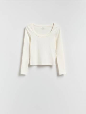 Reserved - Бавовняний лонгслів - кремовий - ZQ827-01X