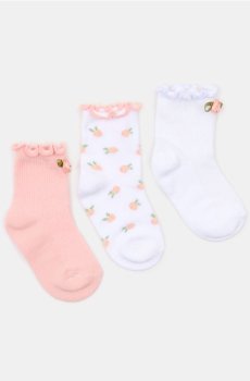 Короткі шкарпетки з воланами та 3D аплікацією у вигляді троянд, 3 упаковки - пастельний рожевий