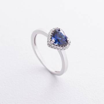 Серебряное кольцо "Сердечко" с сапфиром и фианитами 1857/1p-HSPH Серебряное кольцо "Сердечко" с сапфиром и фианитами 1857/1p-HSPH