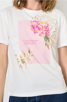 Бавовняна oversize футболка з принтом - кремовий