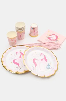 Паперовий посуд з мотивом єдинорога, набір з 50 - різнобарвний