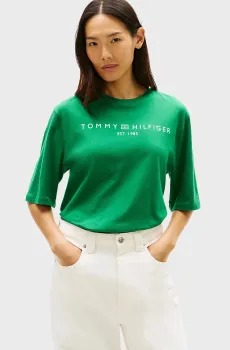 Женская зеленая футболка CORP LOGO Зеленый S Tommy Hilfiger WW0WW47811