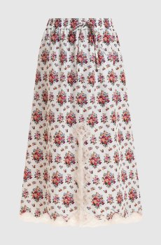 Белая юбка с шелком в принт с кружевом