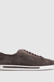 Коричневые замшевые кроссовки с монограммой логотипа