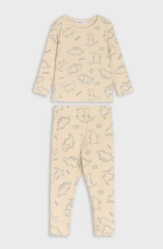 Бавовняний комплект із динозаврами - кремовий
