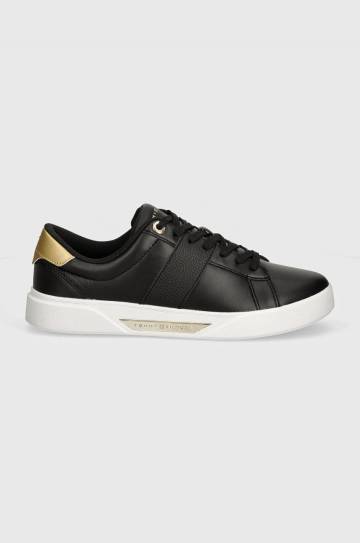 Кожаные кроссовки Tommy Hilfiger CHIC PANEL COURT SNEAKER цвет чёрный FW0FW07998 Кожаные кроссовки Tommy Hilfiger CHIC PANEL COURT SNEAKER цвет чёрный FW0FW07998