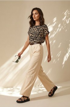 Елегантні штани wide leg з ременем - нюдовий