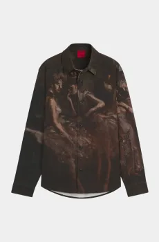 Мужская темно-коричневая рубашка Коричневый M HUGO 10498