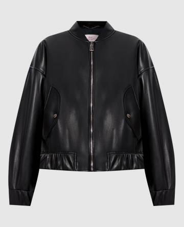 Коричневый кожаный бомбер