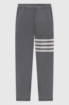 Серые джоггеры из шерсти с брендовыми полосками