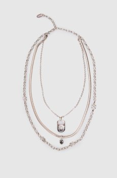 Серебристые многослойные бусы с подвесками