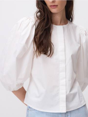 Reserved - Бавовняна сорочка з об’ємними рукавами - білий - YS124-00X