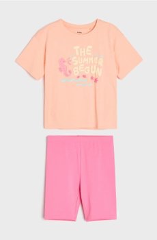 Бавовняна піжама з двох частин із літнім принтом - персиковий